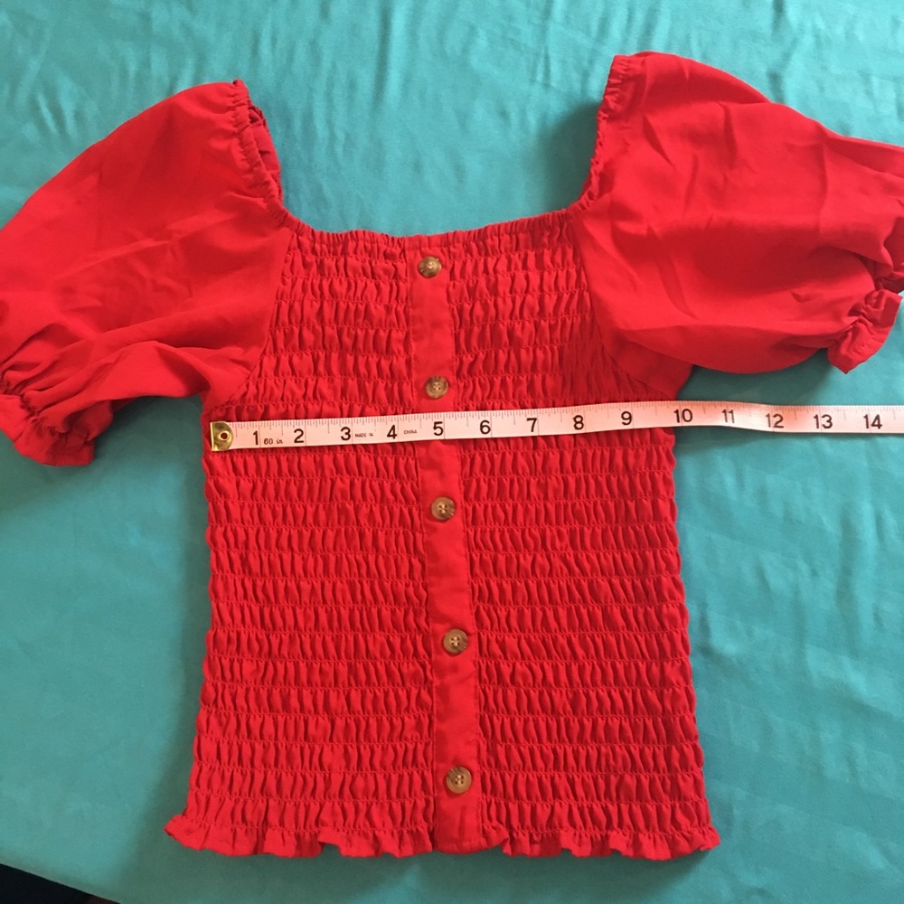 Red Ruffled Square Neck Puff Sleeve Top - Picture 9 of 9